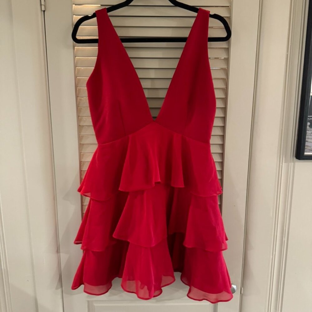Privacy Please Red Ruffle Cocktail Mini Dress M